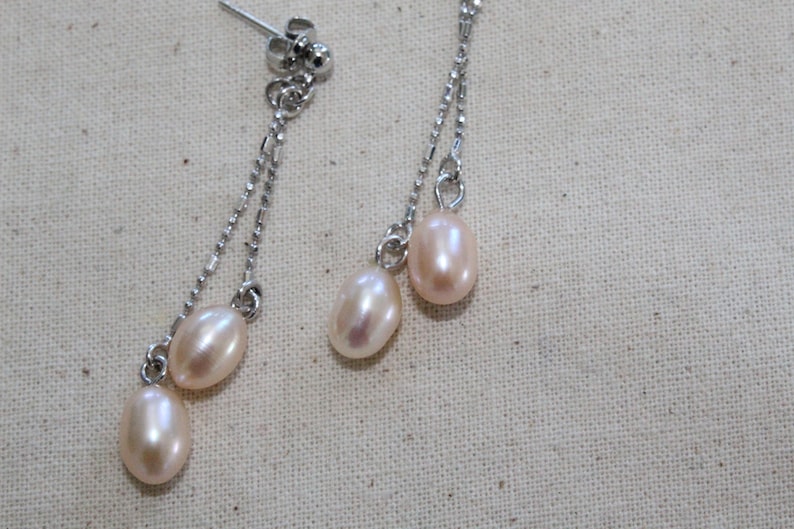 Vintage Cultured Pearl White Gold Stud Dangle Earring 18KGP