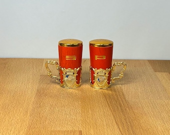 Vintage 1970er Jahre Holz Salz & Pfefferstreuer ...Japan MCM Küchengeschirr ...Orange Gold Salz Pfeffer ...Süße Kitsch Wohnkultur ...Retro Geschirr