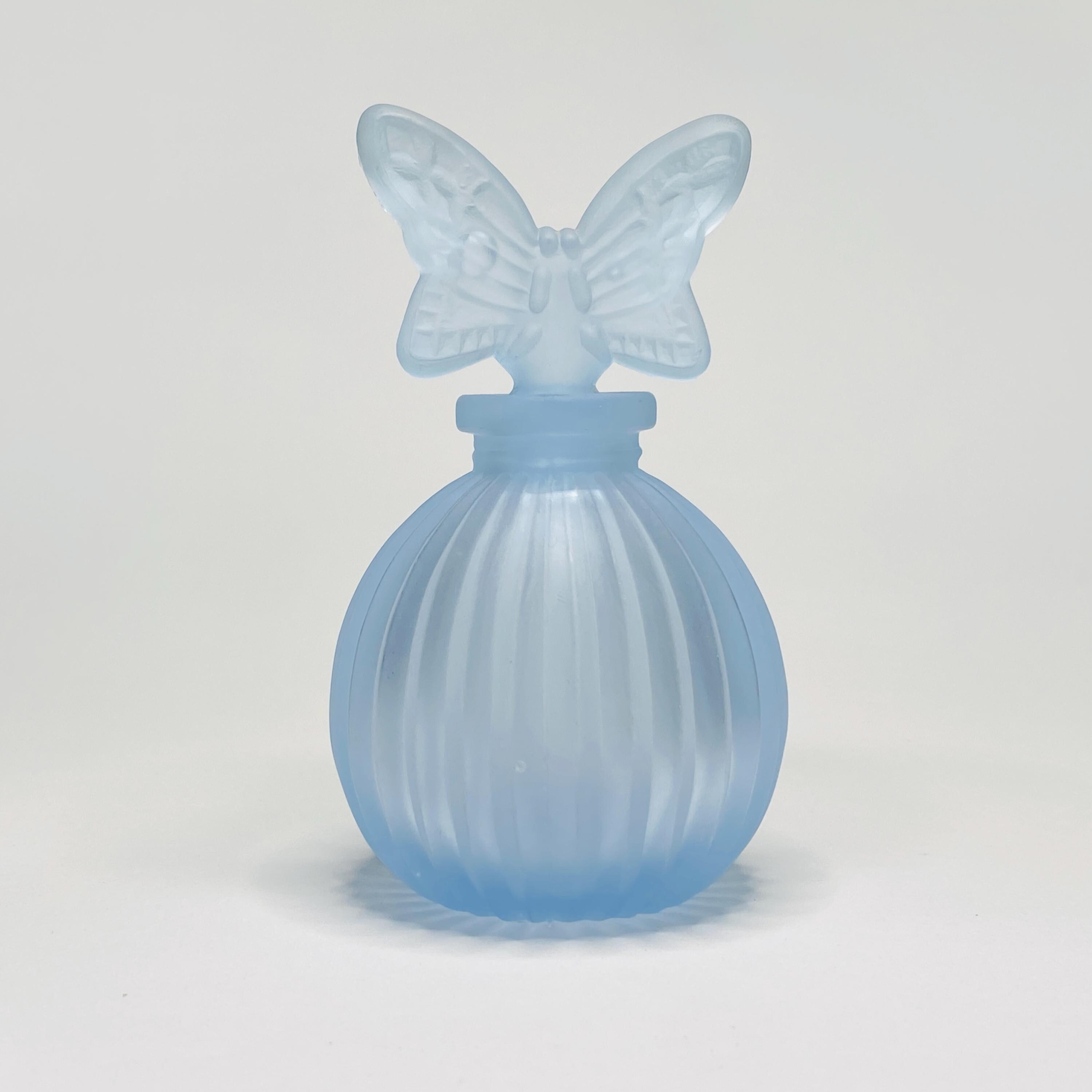 Vintage Soft Blue Frosted Glass Perfume Bottle...Butterfly Stopper Perfume Bottle...Retro Home Decor...Stylish Home Accent