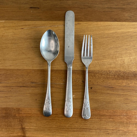 Vintage Three Little Pigs Cutlery Set: Nickel Silver Children's