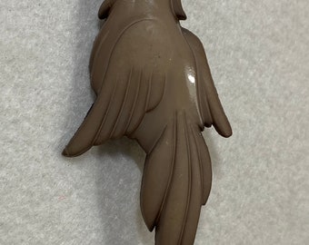 Vintage Grey Brown Grey Bird Plastic Parrot Macaw 1980's Brooch Pin