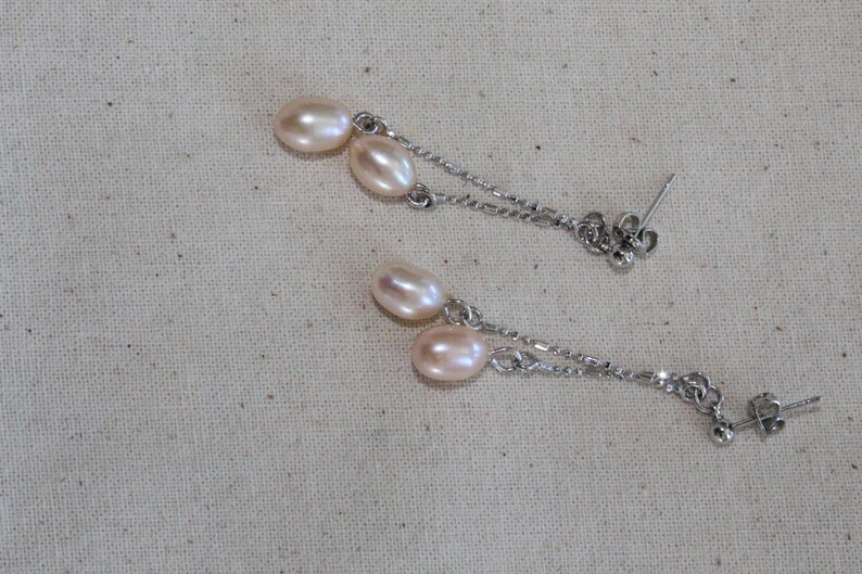 Vintage Cultured Pearl White Gold Stud Dangle Earring 18KGP
