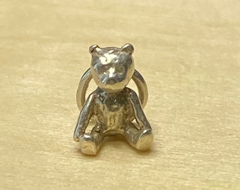 Solid Sterling Silver Small Teddy Bear Charm Small Pendant Earring Dangle Sitting Bear Paddington Bracelet Charm