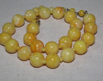 Vintage Hong Kong Yellow Orange White Marbled Plastic Beaded Choker with Extender