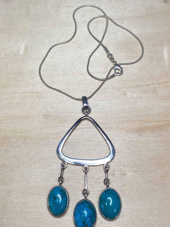 Sterling Silver Multi Turquoise Oval Stone Drop P… - image 3
