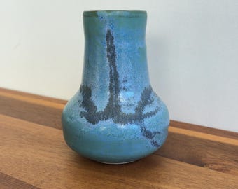 Signed Studio Pottery Vase: Blue Grey Green Glazed Bud Vase - Ameke