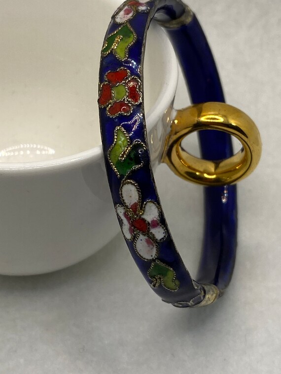 Vintage Blue Chinese Cloisonne Red  White Flower … - image 8