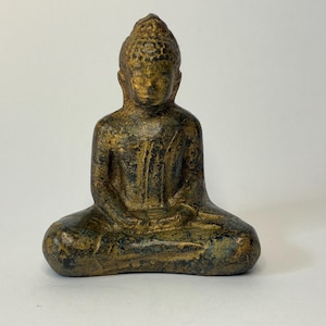 Mini figurine Bouddha en bronze doré : Statue vintage en méditation