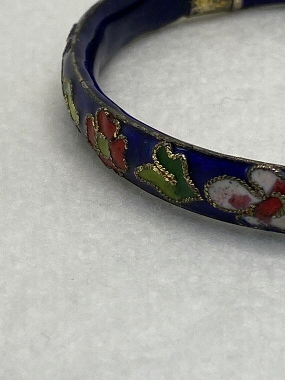 Vintage Blue Chinese Cloisonne Red  White Flower … - image 4