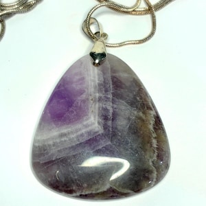 Vintage Amethyst Stone Pendant...Teardrop Chunky Purple Stone Necklace...Large Amethyst Pendant...Extra Long Sterling Silver Chain Necklace