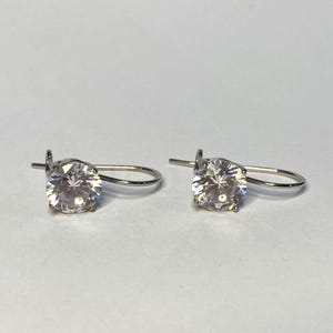 Vintage Sterling Silver Dangle Drop Earrings...Cubic Zirconia Hoop Earrings...Mod Dangle Earrings...Ear Wire Clear Stone Earrings