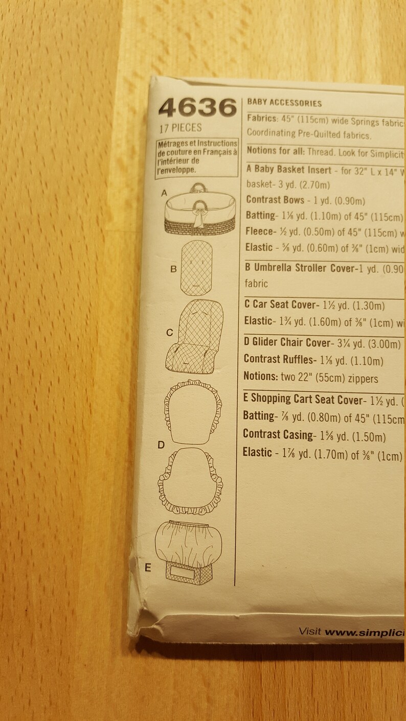 Simplicity 4636 Baby Accessories Basket Car Seat Cover Umbrella Stoller Cover and Glider presented by Donellensvintage