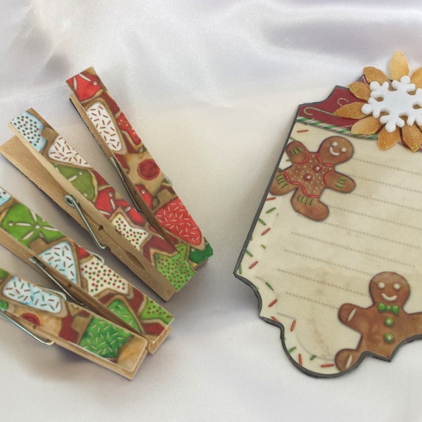 Natale magneti, magneti di Pan di zenzero, Set di 5 magneti, magneti molletta, Tag e molletta Set - FairyLace Designs