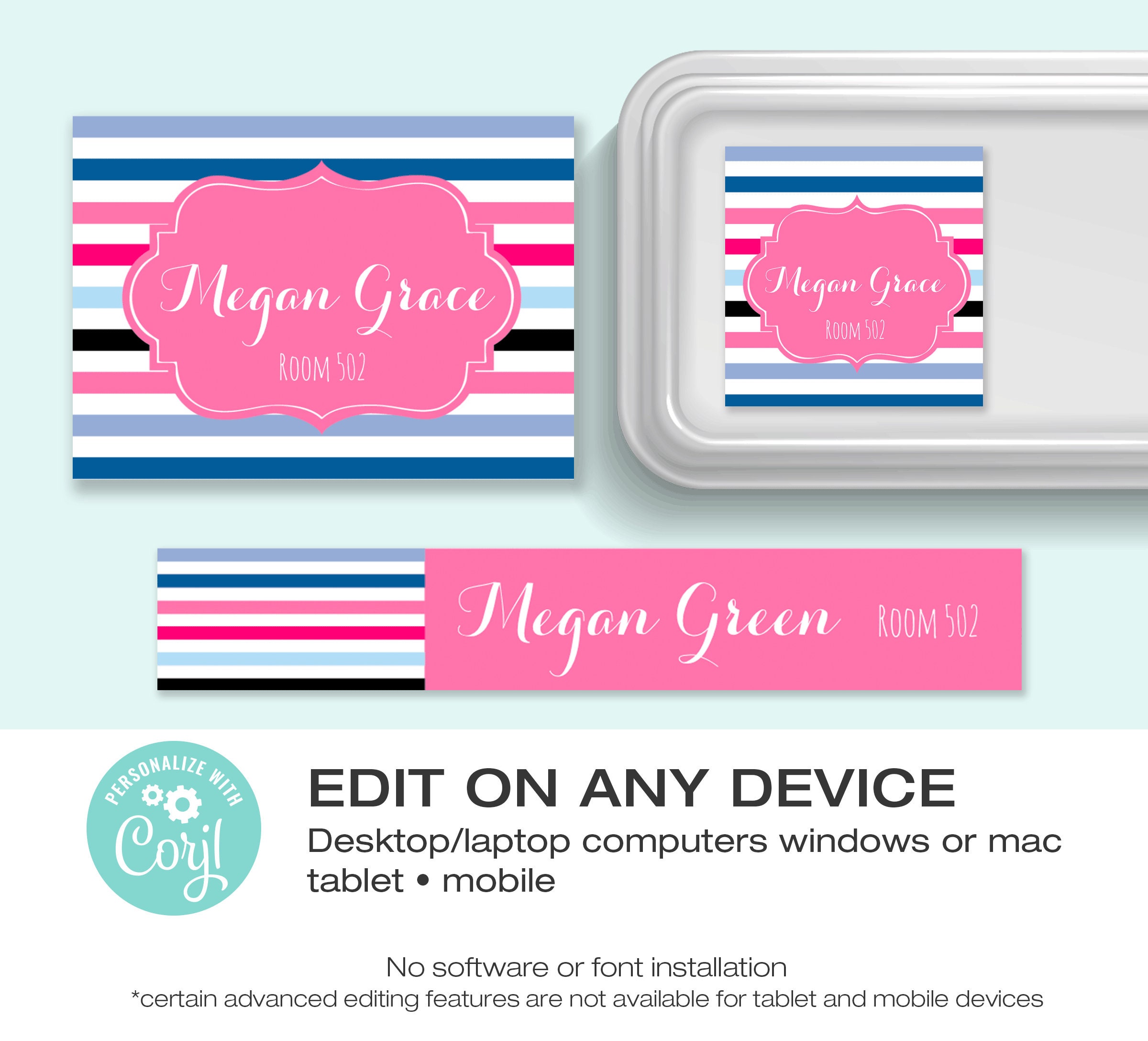 Back To School Name Label Set Printable School Supply Etsy