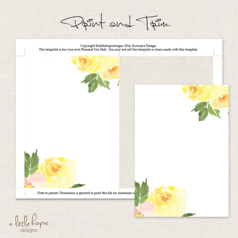 Printable Stationery Yellow Flowers Instant Download Edit | Etsy