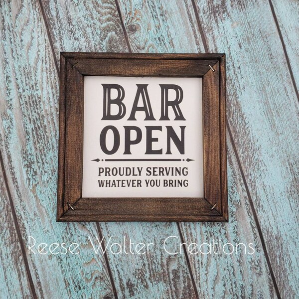 Bar Open|Man Cave|Home Bar|Housewarming Gift|Reverse Canvas|Bar Sign|Pub Decor|