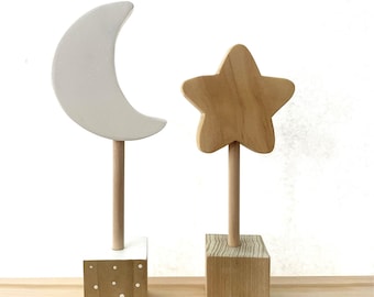 Nursery Decor, Boho Nursery Decor, Wooden Stars, Baby Shower Gift, Wooden Moon, Nursery Decor