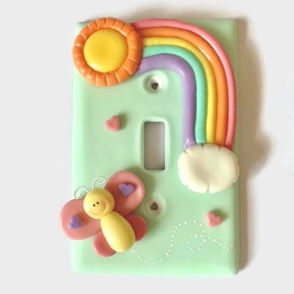 Rainbow and Butterfly Switch Plate, Baby Shower Gift, Wall Decor, Nursery Decoration, Playroom