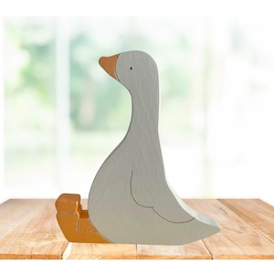 White Goose, Goose Shelf Decor, Wooden Goose, Goose Shelf Sitter, Baby Shower Gift, Tiered Tray, Baby Shower Gift