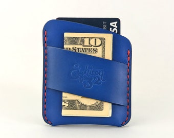 503 Handmade Leather Wallet - Blue/Red