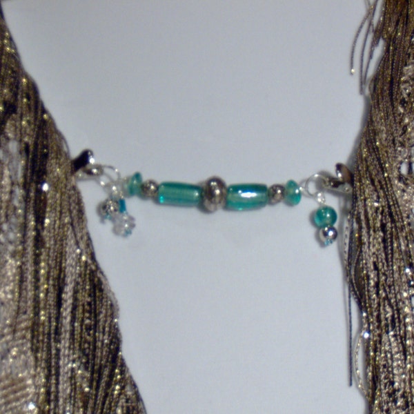 Sea Glass and Silver Shawl Gem with Dangles  (9511)