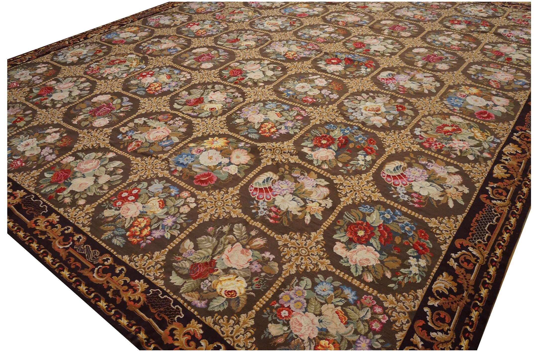 Rare Vintage French Aubusson Needlepoint Rug Garden Brown Etsy