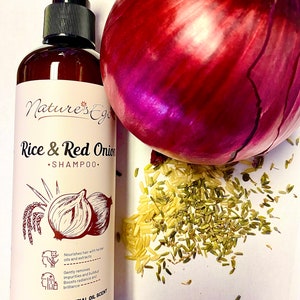 Rice & Red Onion Collection (shampoo, conditioner, all hair types, red onion, castor oil, ginseng, msm, stimulating)