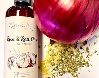 Rice & Red Onion Collection (shampoo, conditioner, all hair types, red onion, castor oil, ginseng, msm, stimulating)