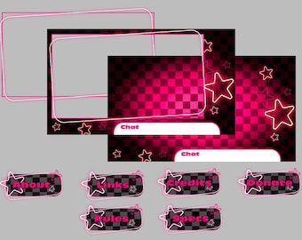 Neon Star Emo Stream Overlays and Twitch Panels (PNG)