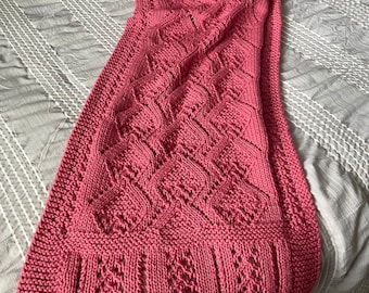 Rose Pink Lace Triangle Pattern Shawl