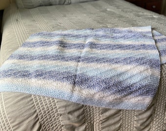 Blue/White Diagonal Striped Throw