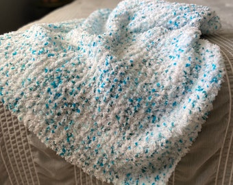 Blue and White Winter Fleecy Crib Blanket