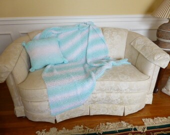 Blue/White Striped Throw with matching Pillow