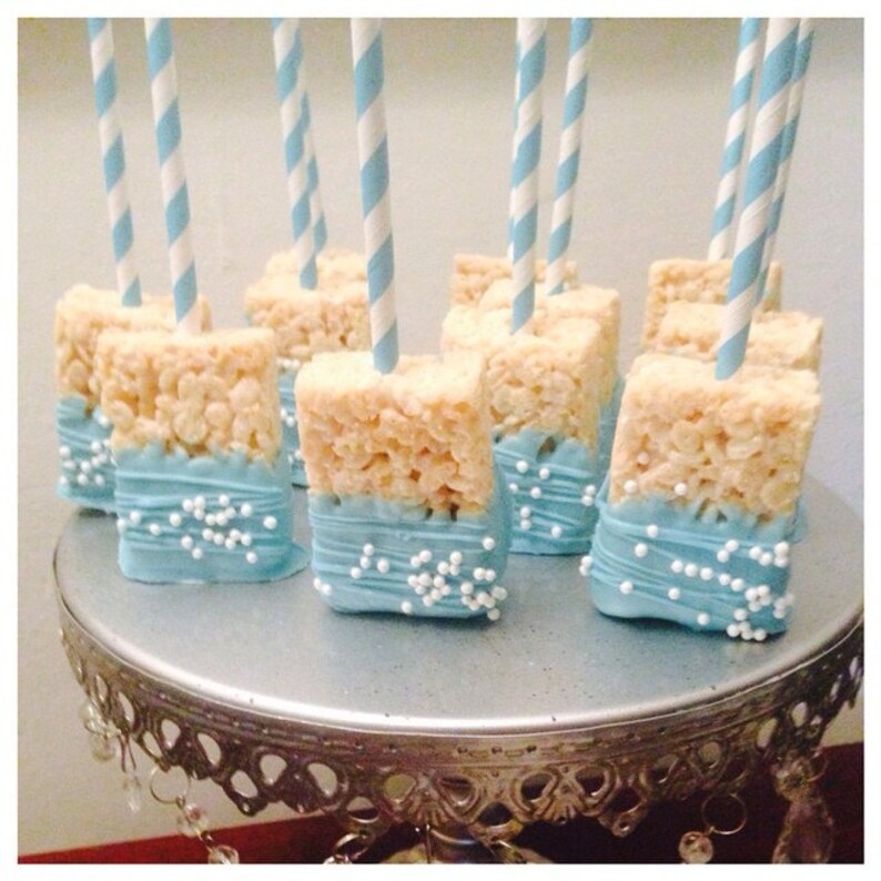 1 Dozen FIRST BIRTHDAY Custom Baby Shower Rice Krispy Treats Etsy