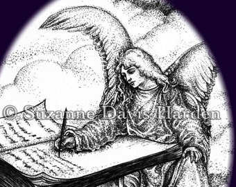 Angel Writing In The Book Of Life Double Matted Art Print by Suzanne Davis Harden