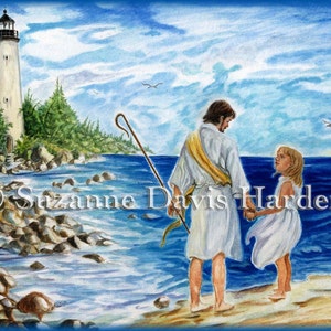 Inspirational Greeting- "Jesus & Child by the Mercy River Shores"- Greeting Card by Suzanne Davis Harden