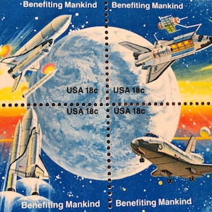 SPACE EXPLORATION Block of 8 STAMPS May 21, 1981 Exploring Moon Probing Planets understanding sun and universe shuttle probes astronaut