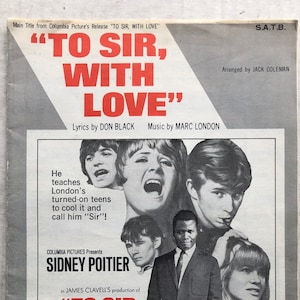 To Sir With Love 1967 SHEET MUSIC Sidney Poitier Lulu Judy Geeson