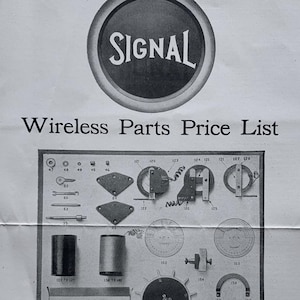 1922 SIGNAL Wireless Parts Price List #2 - single two sided sheet - vintage Ham Radio ad