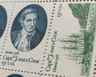 Sheet of 50 CAPTAIN COOK US postage stamps Alaska Hawaii press sheet