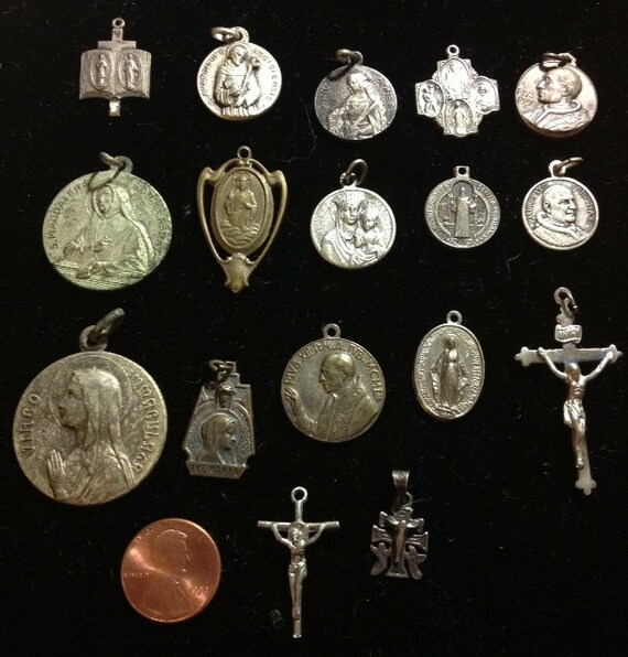 Lot of 17 Vintage & antique Catholic Religious medals and Etsy