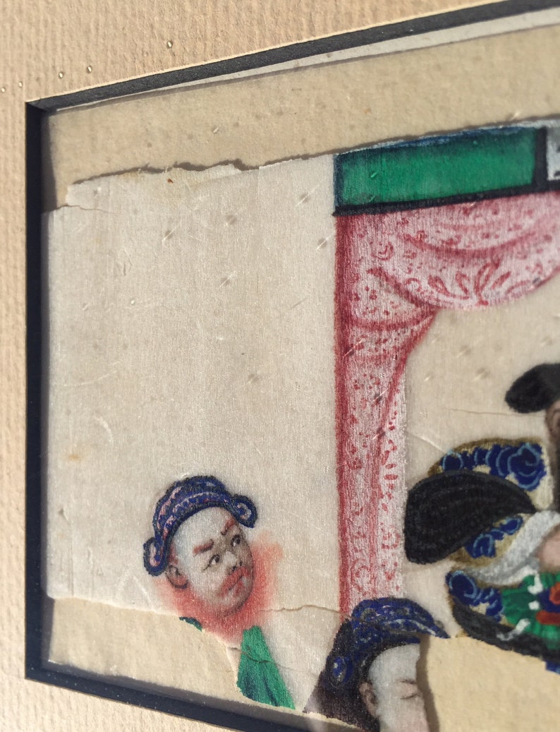 CHINESE WATERCOLOR PAINTING on Rice Paper Fragments & Scraps Figures likely 19th Century Etsy