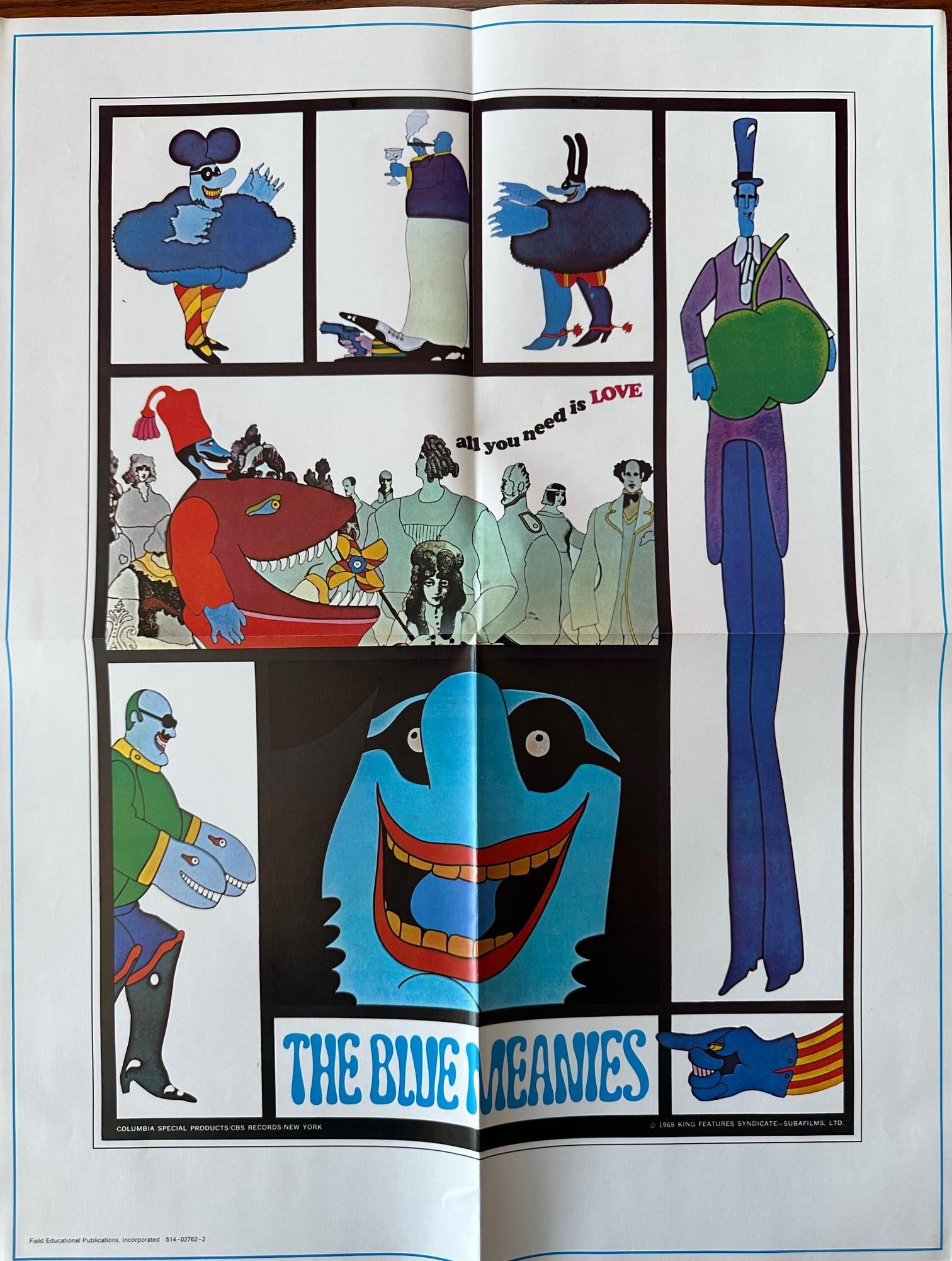 1973 Blue Meanies BEATLES POSTER Yellow Submarine Heinz Edelmann