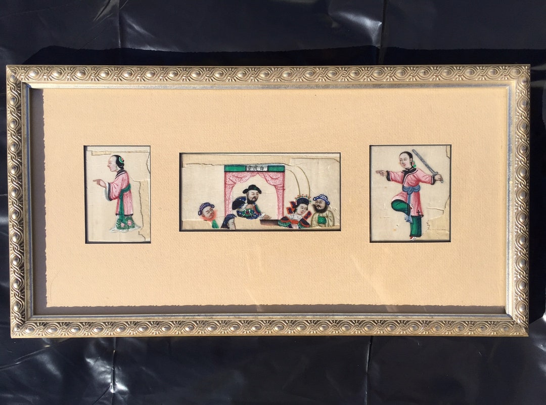 CHINESE WATERCOLOR PAINTING on Rice Paper Fragments & Scraps Figures likely 19th Century Etsy