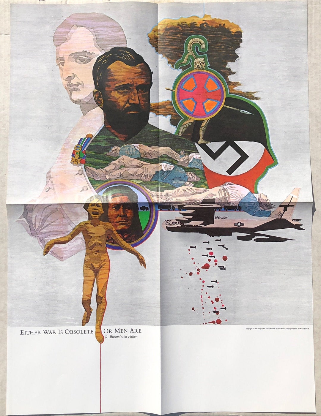 1973 R. BUCKMINSTER FULLER Dugald Stermer Art War is Obsolete Vintage