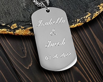 Personalized Dog Tag With Free Engraving, Stainless Steel Men's Necklace Customized with Chain