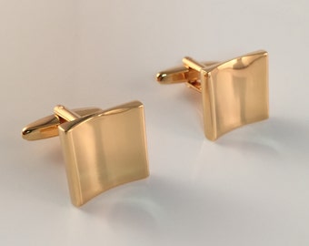 Personalized Cuff Links Engraved for Free, Gold Crescent Designer Cuff Links Customized