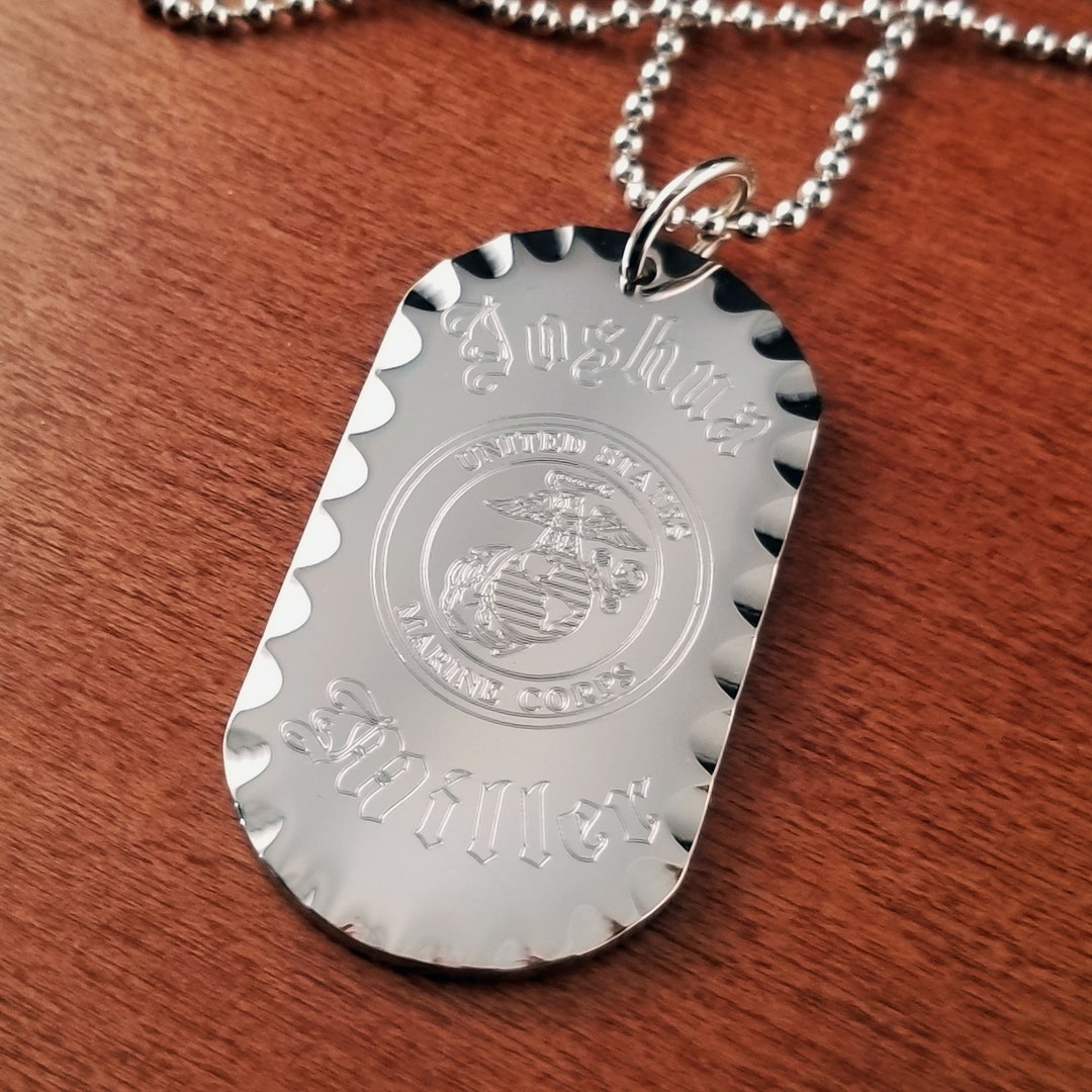 Personalized Dog Tag With Free Engraving, Stainless Steel Beveled Men's Necklace Customized With