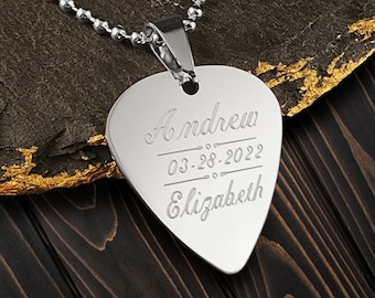 Personalized Guitar Pick Engraved for Free, Custom Made Stainless Steel Guitar Pick Pendant, Musician, Guitar Player, His & Her Gift