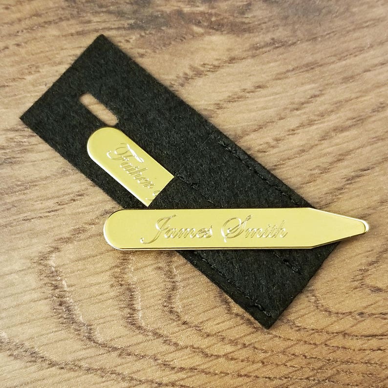 Engraved Collar Stay Gold Plated Stainless Steel Personalized Etsy